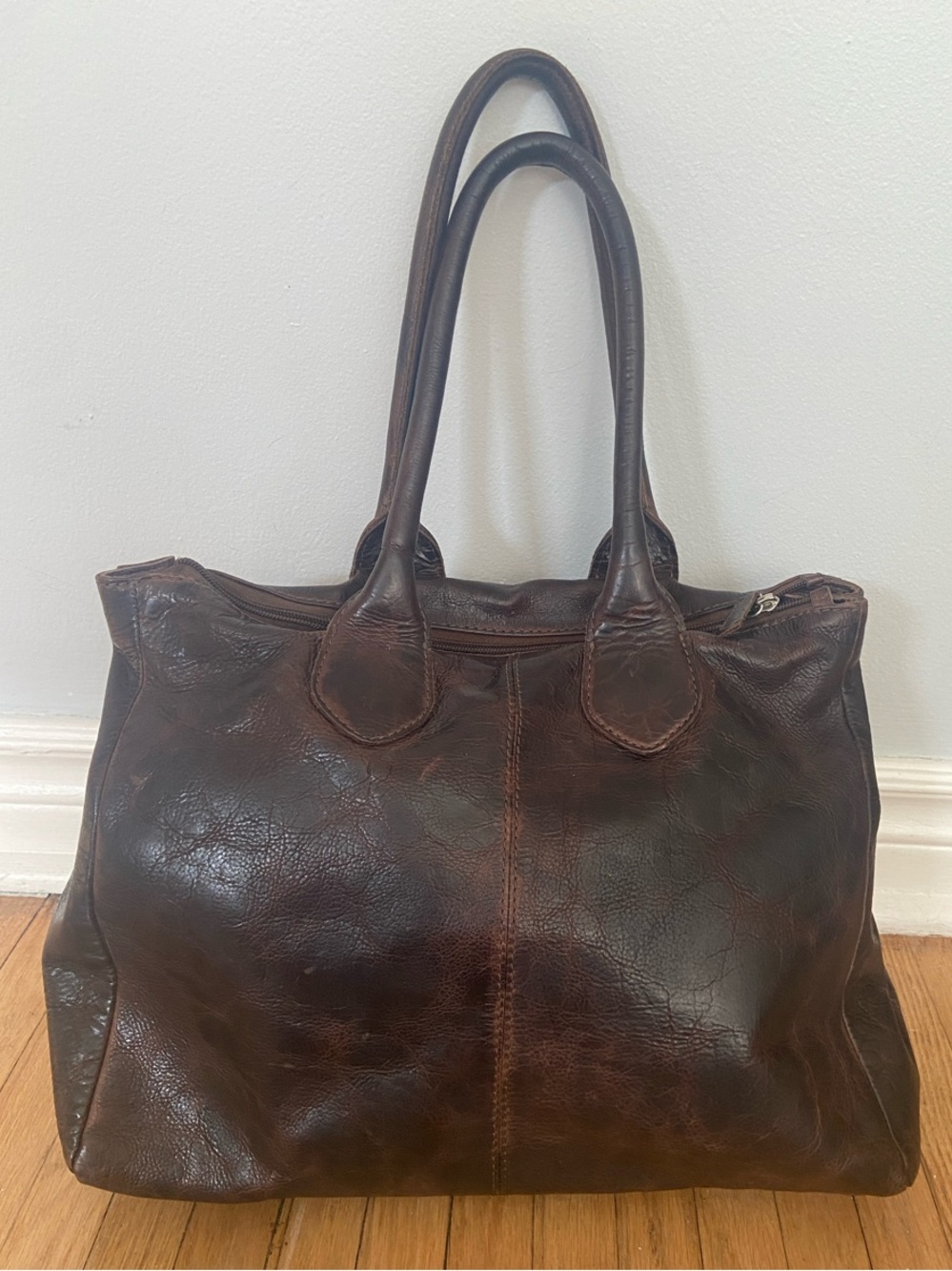 H.U.N.T Genuine Distressed Leather Convertible Tote Bag in Rich Brown